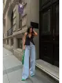 Açık Mavi Tasarım Wide Leg Pantalon