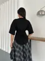 Arkadan Bağlamalı Siyah Bisiklet Yaka Bluz