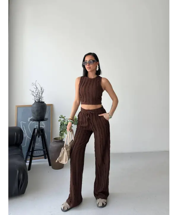 Kahverengi Halter Fitilli İkili Takımı