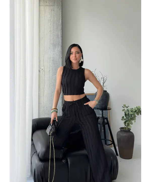 Siyah Halter Fitilli İkili Takım