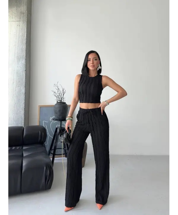 Siyah Halter Fitilli İkili Takım
