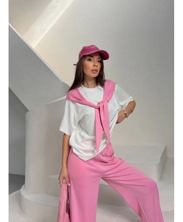 Pembe Bağlama Detaylı Alt Üst Takım
