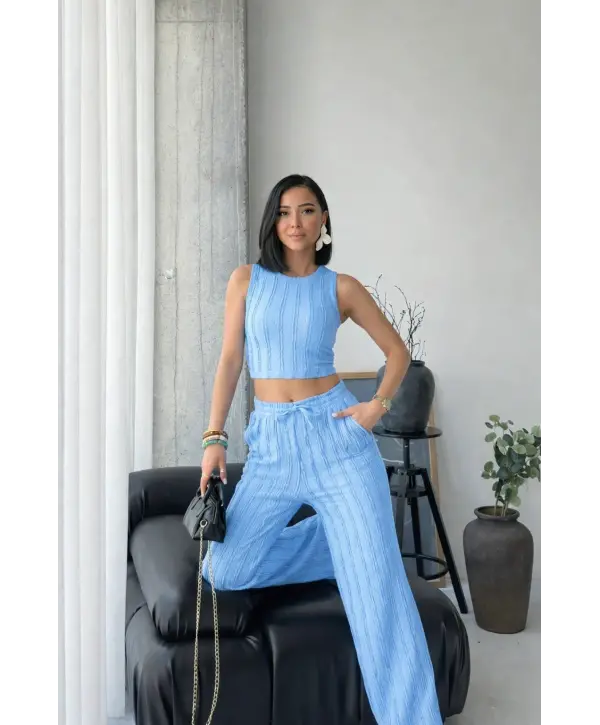 Bebek Mavisi Halter Fitilli İkili Takım