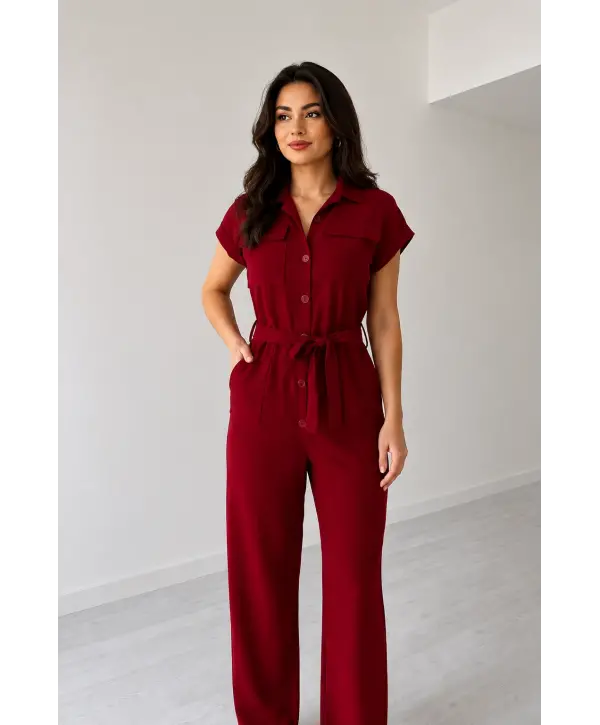 Kırmızı Kuşaklı Keten Tulum