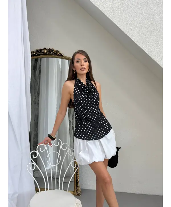 Siyah Puantiyeli Degaje Bluz