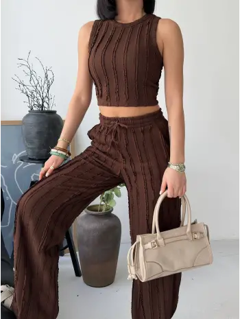 Kahverengi Halter Fitilli İkili Takımı