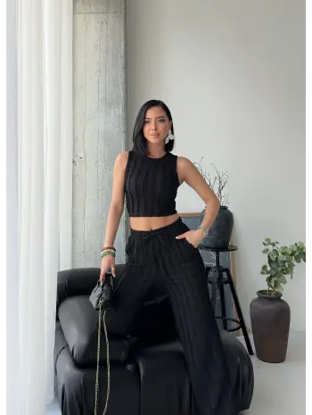 Siyah Halter Fitilli İkili Takım