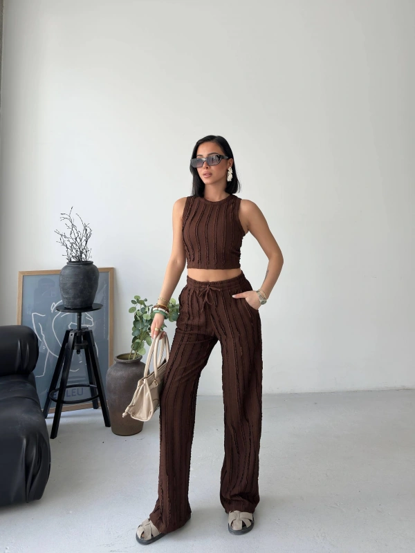 Kahverengi Halter Fitilli İkili Takımı