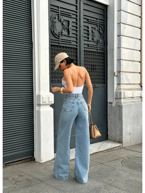 Palazzo Fit Özel Çiçek Nakışlı Tasarım Denim Jean