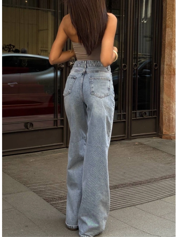 Açık Mavi Tasarım Wide Leg Pantalon