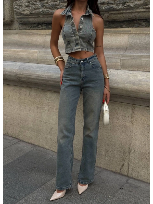 Sırt Dekolteli Jean Tasarım Crop