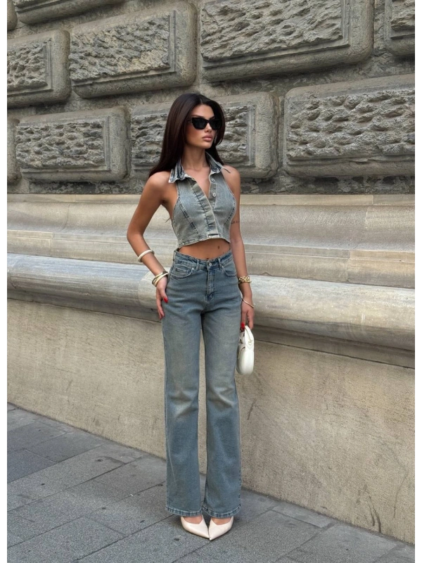 Sırt Dekolteli Jean Tasarım Crop