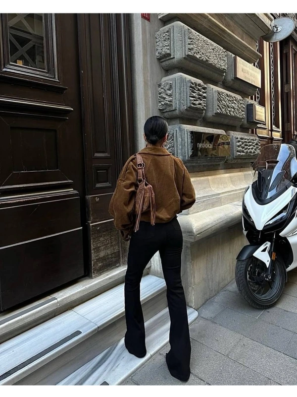 Siyah Likralı İspanyol Paça Denim