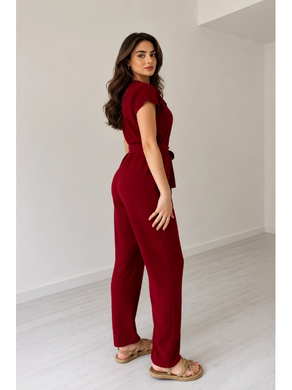 Kırmızı Kuşaklı Keten Tulum