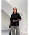 Siyah Güpür Kollu Bluz