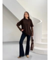 Kahverengi Güpür Kollu Bluz