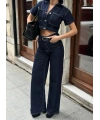 Frame Crop & Palazzo Pantolon Denim 2’li Takım