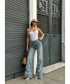 Palazzo Fit Özel Çiçek Nakışlı Tasarım Denim Jean