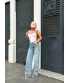 Palazzo Fit Özel Çiçek Nakışlı Tasarım Denim Jean