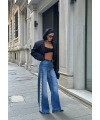 Tasarım Yanları Dantel Detaylı Wide Leg Jean Kot Pantalon