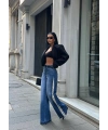 Tasarım Yanları Dantel Detaylı Wide Leg Jean Kot Pantalon