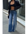 Tasarım Yanları Dantel Detaylı Wide Leg Jean Kot Pantalon