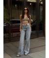 Açık Mavi Tasarım Wide Leg Pantalon
