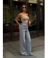 Açık Mavi Tasarım Wide Leg Pantalon