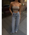 Açık Mavi Tasarım Wide Leg Pantalon