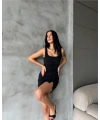Minimal Askılı Fit Kesim Siyah kot Denim Mini Elbise
