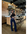 Lacivert Taşlı Denim Kot Pantalon Parlak Jean