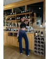 Lacivert Taşlı Denim Kot Pantalon Parlak Jean