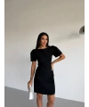 Siyah Kayık Yaka Kısa Kollu Mini Elbise