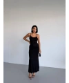 İnce Askılı Siyah Uzun Elbise