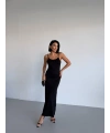 İnce Askılı Siyah Uzun Elbise