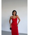İnce Askılı Kırmızı Uzun Elbise