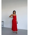 İnce Askılı Kırmızı Uzun Elbise