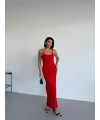 İnce Askılı Kırmızı Uzun Elbise