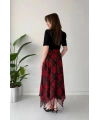Kırmızı Ekose Desen Vatkalı U Yaka Midi Elbise