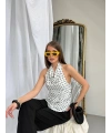 Beyaz Puantiyeli Degaje Bluz