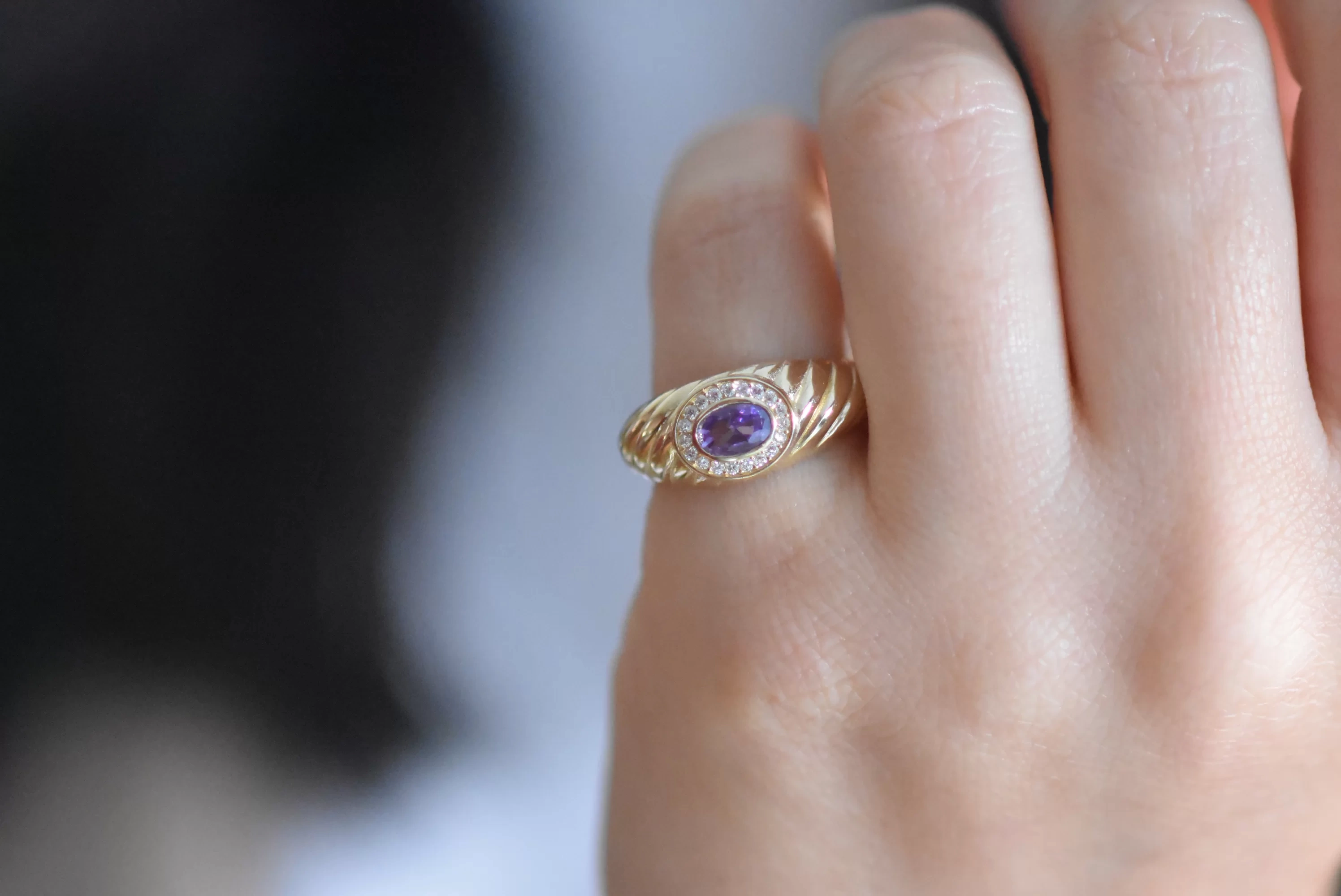 Midye Clip Purple Altın Yüzük