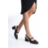 Kadın Arkası Açık Kemer Toka Detaylı Rahat 5 cm Klasik Topuklu Ayakkabı DRK020 - Siyah Cilt