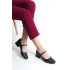 Kadın Tek Bantlı Geniş Burunlu Kalın Topuklu Ayakkabı 29205 - Siyah Cilt