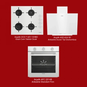 DEV KAMPANYA I OCD T 604-1 Gazlı Cam Tablalı Ocak, ADE 6041 B1 Ankastre Duvar Tipi Davlumbaz, AFC 221 HB Ankastre Standart Fırın