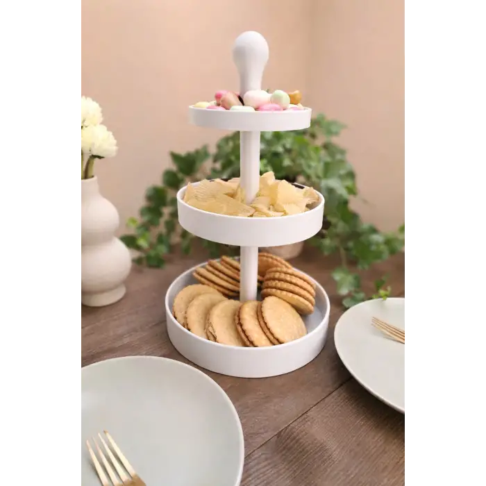 Üç Katlı Atıştırmalık ve Pasta Servis Standı (3D Yüksek Kalite)