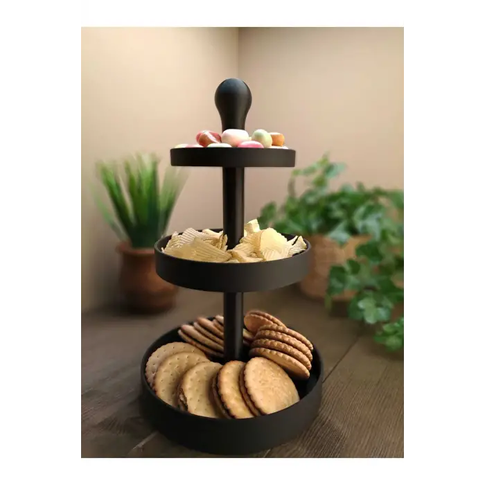 Üç Katlı Atıştırmalık ve Pasta Servis Standı (3D Yüksek Kalite)
