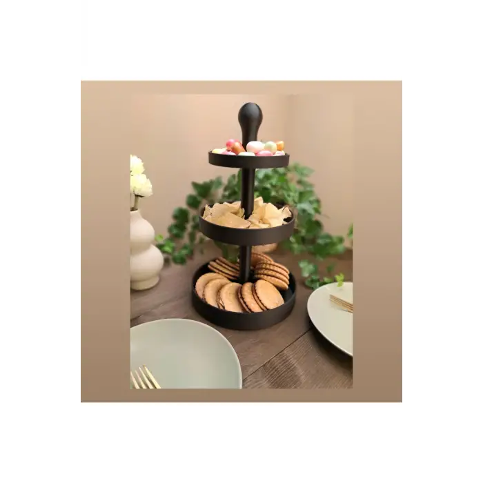 Üç Katlı Atıştırmalık ve Pasta Servis Standı (3D Yüksek Kalite)
