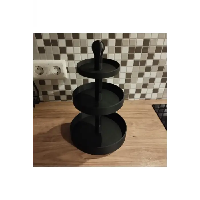 Üç Katlı Atıştırmalık ve Pasta Servis Standı (3D Yüksek Kalite)