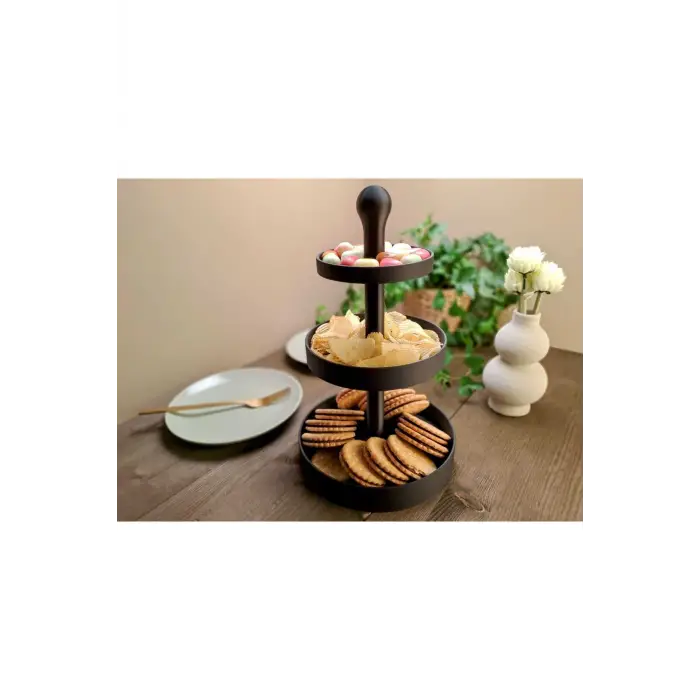 Üç Katlı Atıştırmalık ve Pasta Servis Standı (3D Yüksek Kalite)