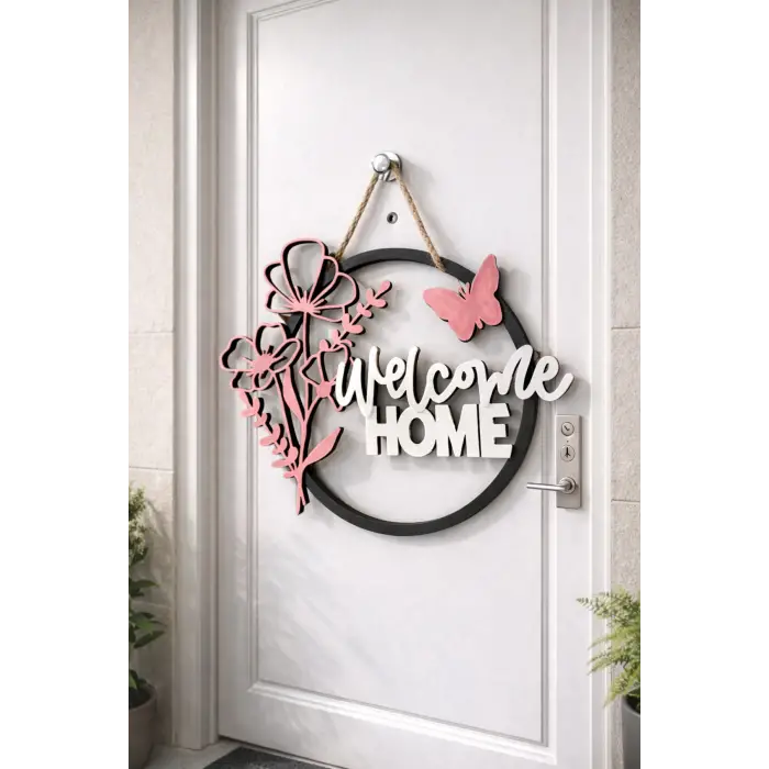 Welcome Home - Evime Hoşgeldin Temalı Dekoratif Figür, Kapı Süsü Ev Dekorasyon Ürünü